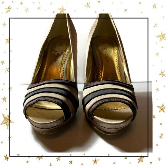 Rampage Beige Brown Peep Toe Fabric Heels - Picture 4 of 7